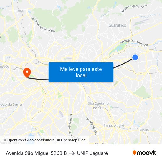 Avenida São Miguel 5263 B to UNIP Jaguaré map