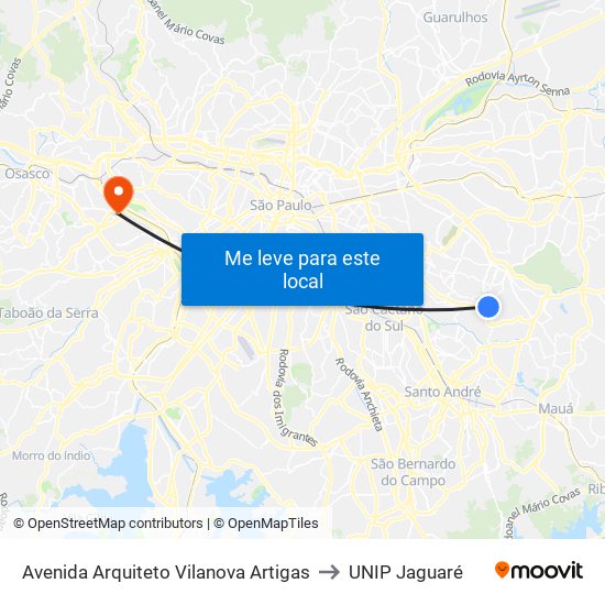 Avenida Arquiteto Vilanova Artigas to UNIP Jaguaré map