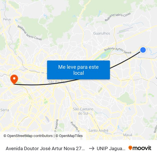 Avenida Doutor José Artur Nova 2707 to UNIP Jaguaré map