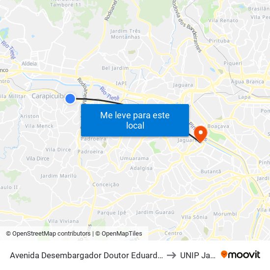 Avenida Desembargador Doutor Eduardo Cunha de Abreu to UNIP Jaguaré map