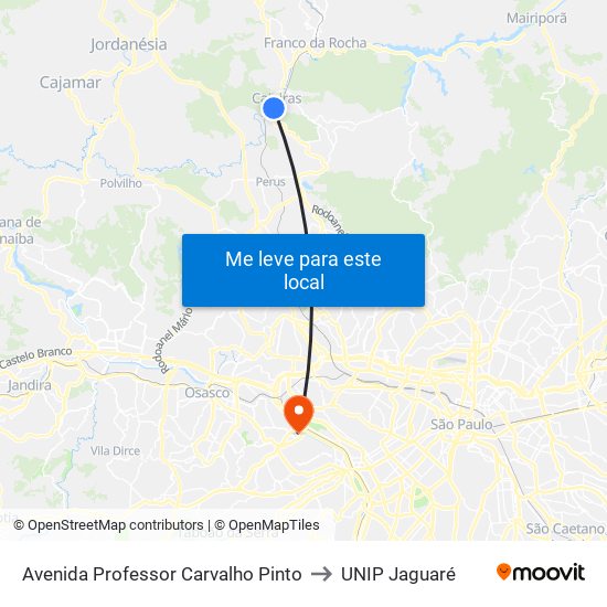 Avenida Professor Carvalho Pinto to UNIP Jaguaré map