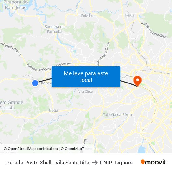 Parada Posto Shell - Vila Santa Rita to UNIP Jaguaré map