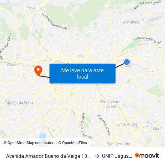 Avenida Amador Bueno da Veiga 1391 to UNIP Jaguaré map