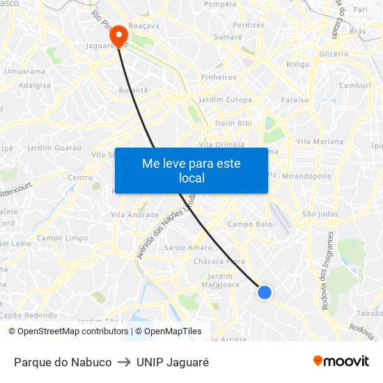 Parque do Nabuco to UNIP Jaguaré map