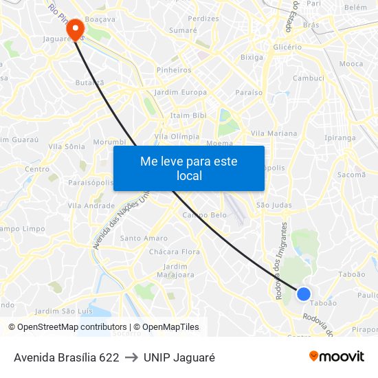 Avenida Brasília 622 to UNIP Jaguaré map