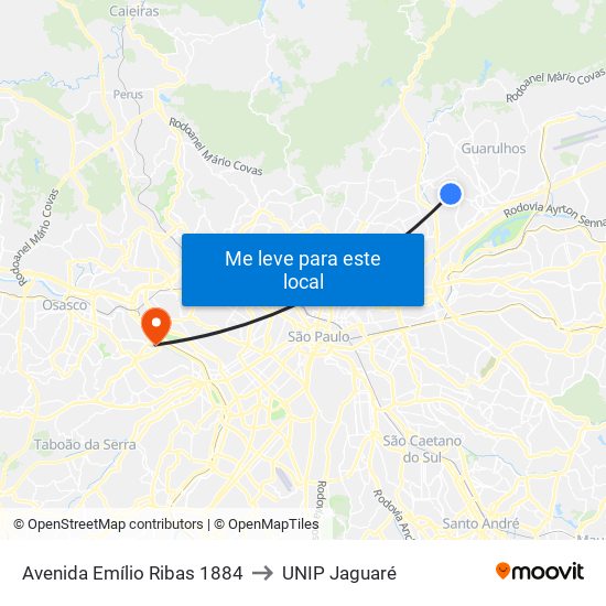 Avenida Emílio Ribas 1884 to UNIP Jaguaré map