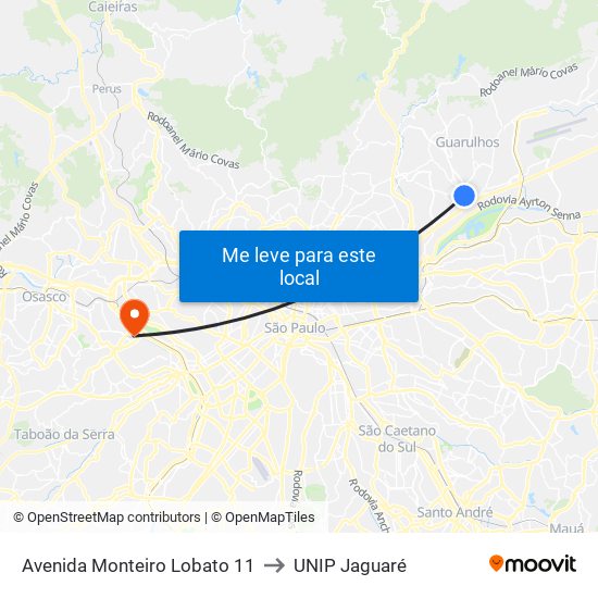 Avenida Monteiro Lobato 11 to UNIP Jaguaré map