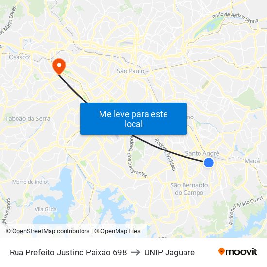 Rua Prefeito Justino Paixão 698 to UNIP Jaguaré map