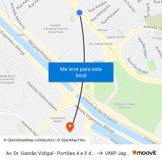 Av. Dr. Gastão Vidigal - Portões 4 e 5 da Ceagesp to UNIP Jaguaré map