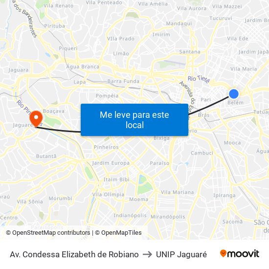 Av. Condessa Elizabeth de Robiano to UNIP Jaguaré map