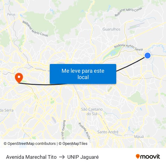 Avenida Marechal Tito to UNIP Jaguaré map