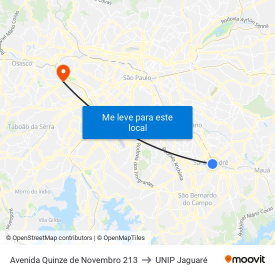 Avenida Quinze de Novembro 213 to UNIP Jaguaré map