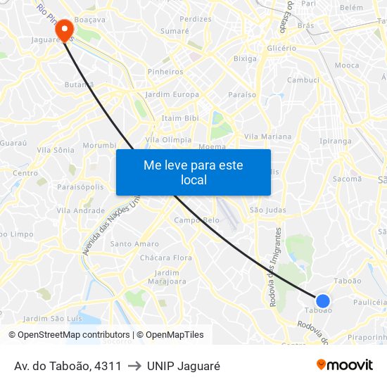 Av. do Taboão, 4311 to UNIP Jaguaré map