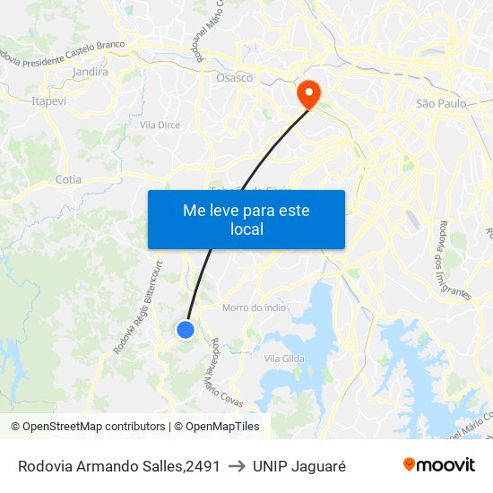 Rodovia Armando Salles,2491 to UNIP Jaguaré map