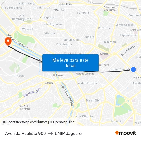 Avenida Paulista 900 to UNIP Jaguaré map