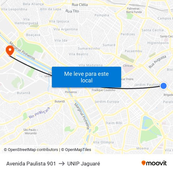 Avenida Paulista 901 to UNIP Jaguaré map