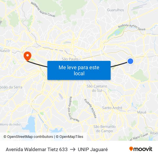 Avenida Waldemar Tietz 633 to UNIP Jaguaré map