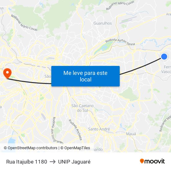 Rua Itajuíbe 1180 to UNIP Jaguaré map