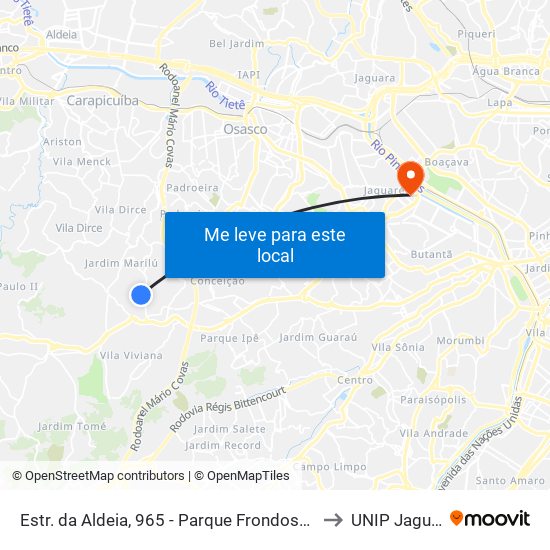 Estr. da Aldeia, 965 - Parque Frondoso, Cotia to UNIP Jaguaré map