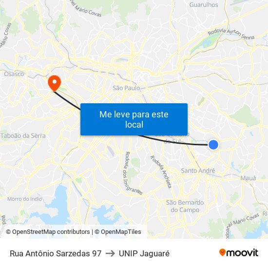 Rua Antônio Sarzedas 97 to UNIP Jaguaré map