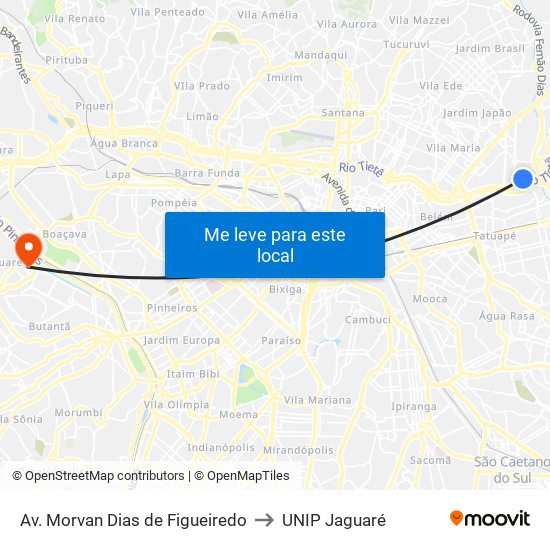 Av. Morvan Dias de Figueiredo to UNIP Jaguaré map