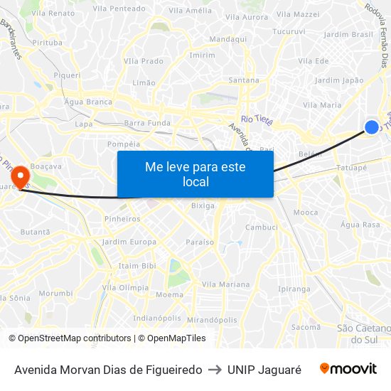 Av. Morvan Dias de Figueiredo to UNIP Jaguaré map