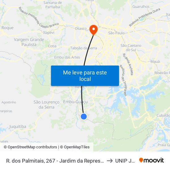 R. dos Palmitais, 267 - Jardim da Represa do Cipo, Embu-Guaçu to UNIP Jaguaré map