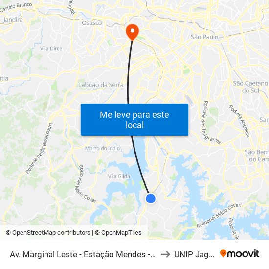 Av. Marginal Leste - Estação Mendes - Vila Natal to UNIP Jaguaré map