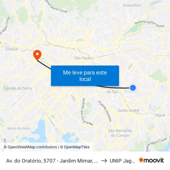 Av. do Oratório, 5707 - Jardim Mimar, São Paulo to UNIP Jaguaré map