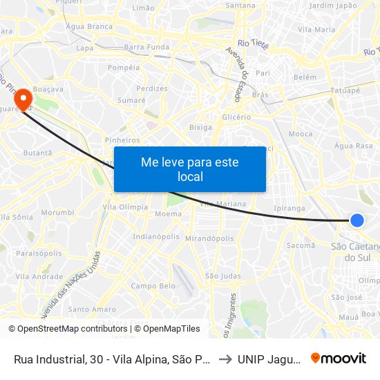 Rua Industrial, 30 - Vila Alpina, São Paulo to UNIP Jaguaré map