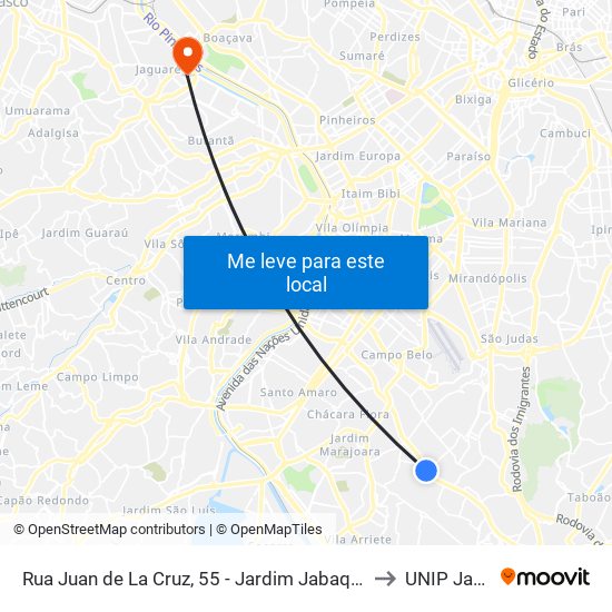 Rua Juan de La Cruz, 55 - Jardim Jabaquara, São Paulo to UNIP Jaguaré map