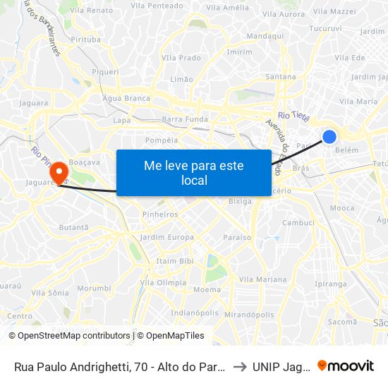 Rua Paulo Andrighetti, 70 - Alto do Pari, São Paulo to UNIP Jaguaré map