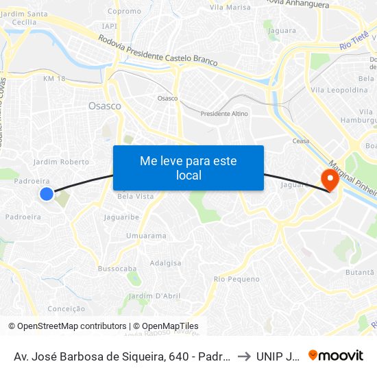 Av. José Barbosa de Siqueira, 640 - Padroeira, Osasco - Sp, Brasil to UNIP Jaguaré map
