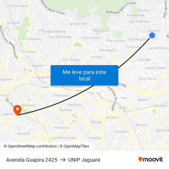Av. Guapira, 2409 - Vila Constança, São Paulo to UNIP Jaguaré map