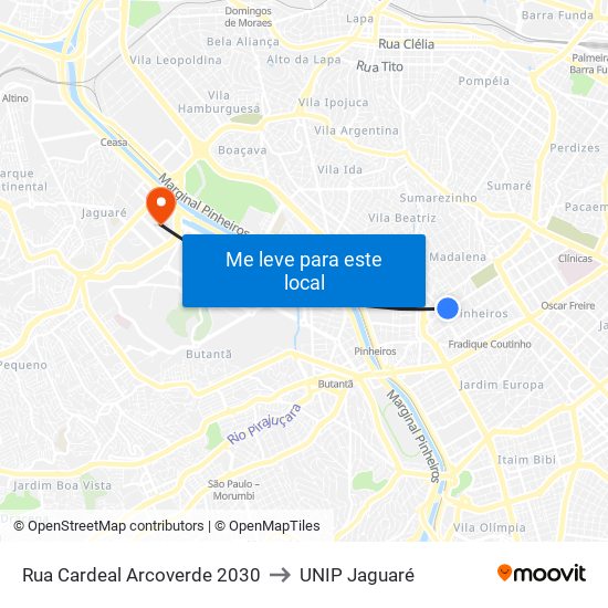 Rua Cardeal Arcoverde 2030 to UNIP Jaguaré map