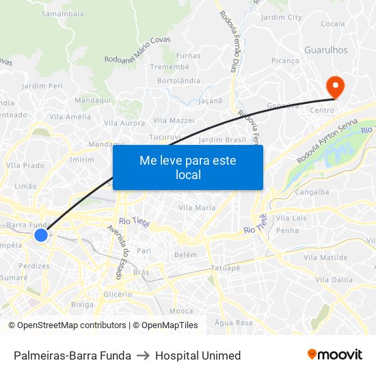 Palmeiras-Barra Funda to Hospital Unimed map