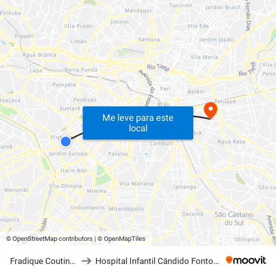Fradique Coutinho to Hospital Infantil Cândido Fontoura map