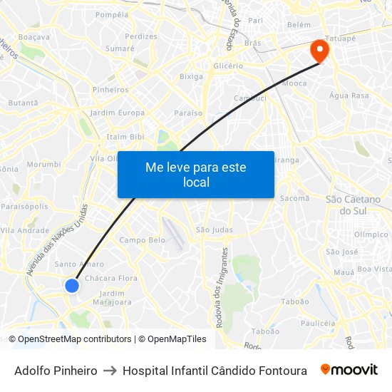 Adolfo Pinheiro to Hospital Infantil Cândido Fontoura map