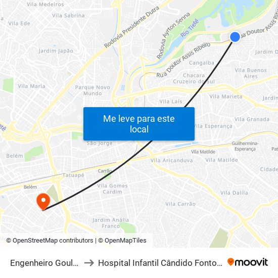 Engenheiro Goulart to Hospital Infantil Cândido Fontoura map