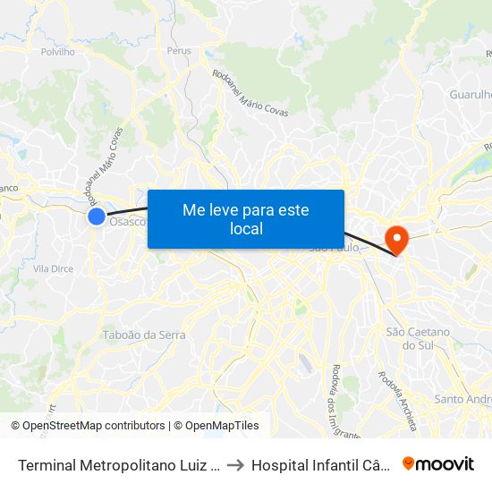 Terminal Metropolitano Luiz Bortolosso / Km 21 to Hospital Infantil Cândido Fontoura map