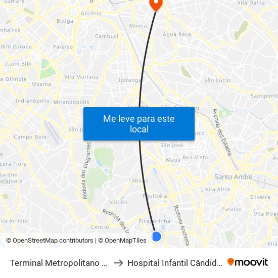 Terminal Metropolitano Piraporinha to Hospital Infantil Cândido Fontoura map