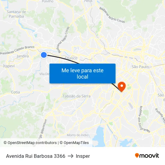 Avenida Rui Barbosa 3366 to Insper map