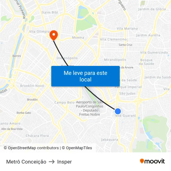 Metrô Conceição to Insper map