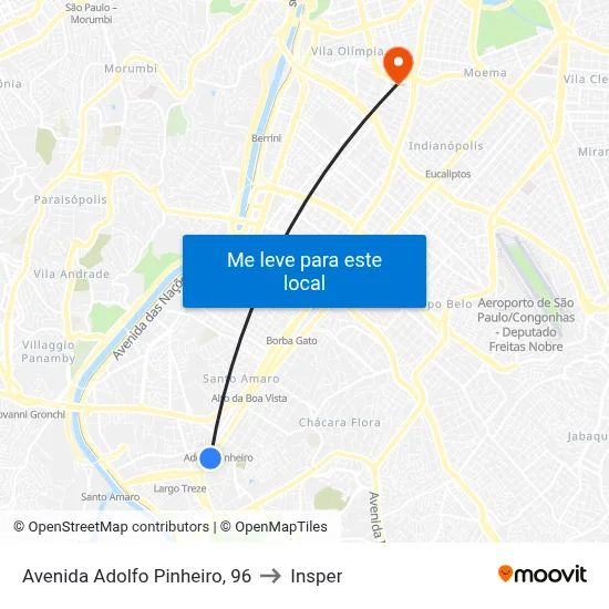 Avenida Adolfo Pinheiro, 96 to Insper map