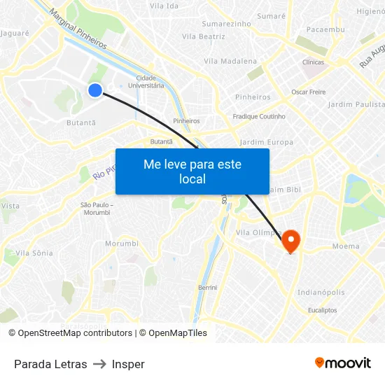 Parada Letras to Insper map