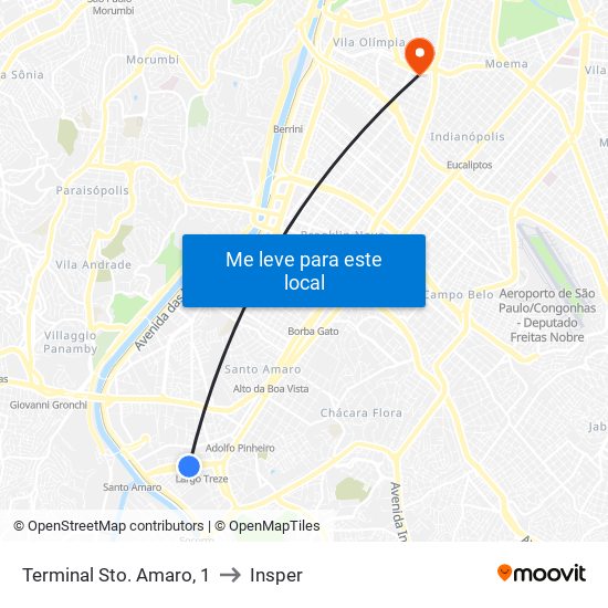 Terminal Sto. Amaro, 1 to Insper map