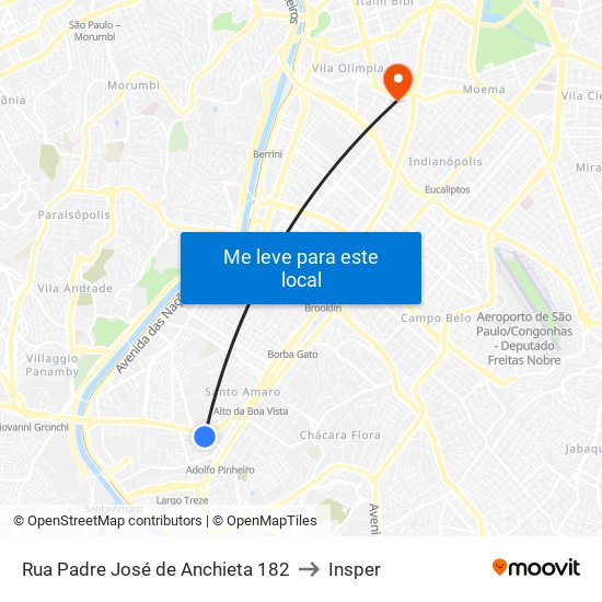 Rua Padre José de Anchieta 182 to Insper map