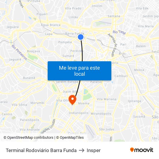 Terminal Rodoviário Barra Funda to Insper map