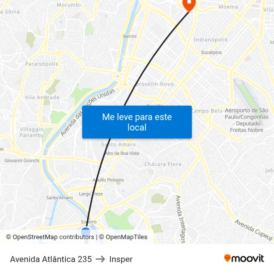 Avenida Atlântica 235 to Insper map