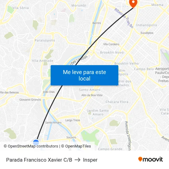 Parada Francisco Xavier C/B to Insper map